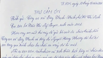 Cô gái viết thư cảm ơn Công an xã Đông Thạnh