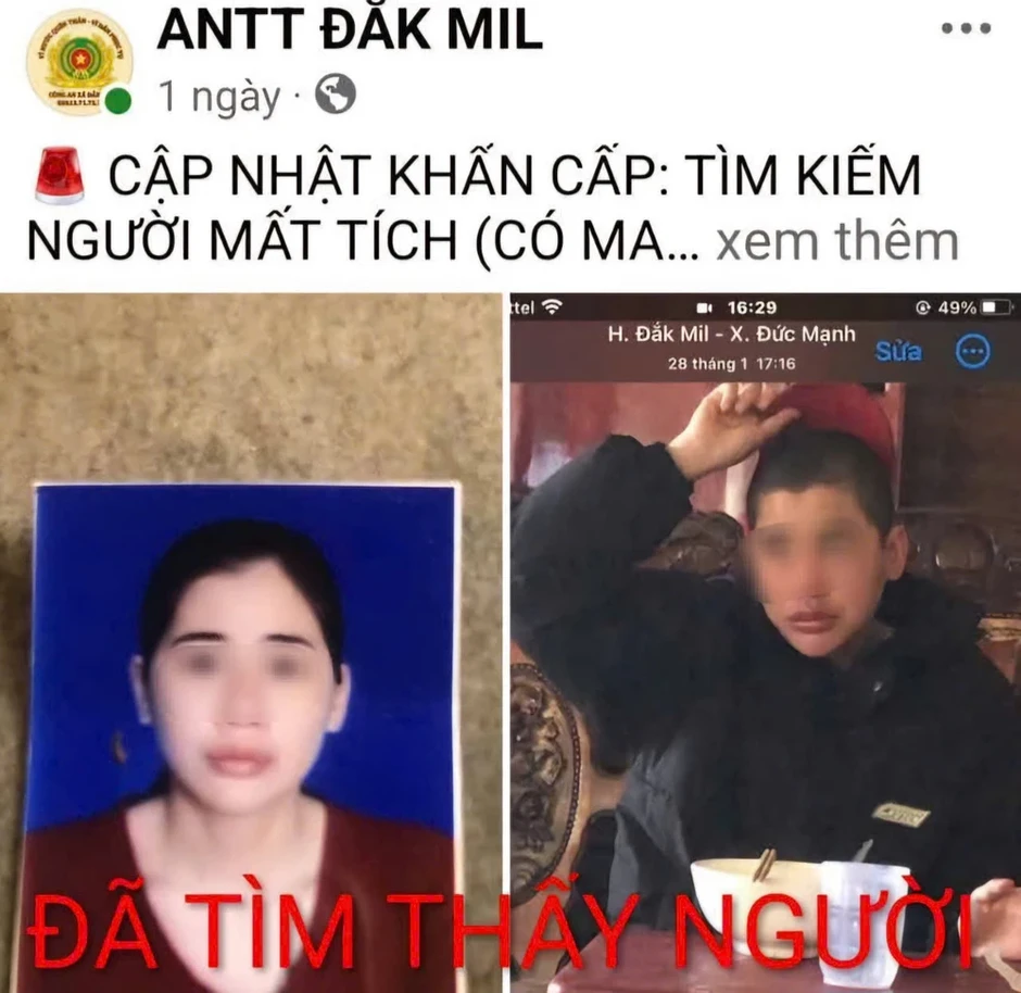 Công an, cộng đồng mạng giúp gia đình tìm được người phụ nữ mất liên lạc 42 ngày Công an, cộng đồng mạng giúp gia đình tìm được người phụ nữ mất liên lạc 42 ngày
