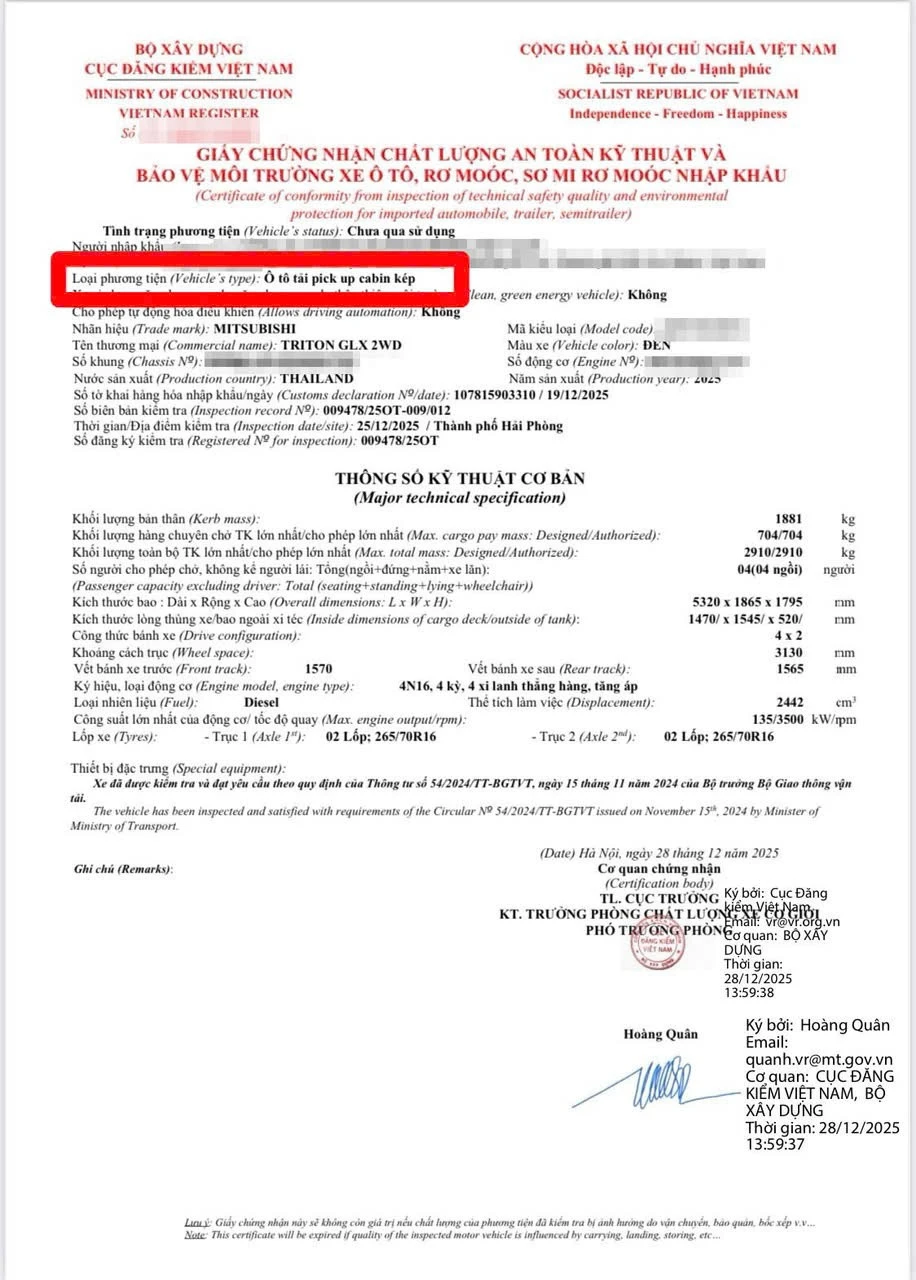 Cục CSGT hướng dẫn phân biệt xe bán tải là ô tô con hay ô tô tải pickup Cục CSGT hướng dẫn phân biệt xe bán tải là ô tô con hay ô tô tải pickup