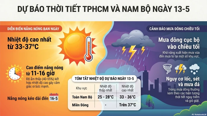 Dự báo thời tiết hôm nay, 13-5: Nắng nóng ở TPHCM và Nam Bộ Dự báo thời tiết hôm nay, 13-5: Nắng nóng ở TPHCM và Nam Bộ