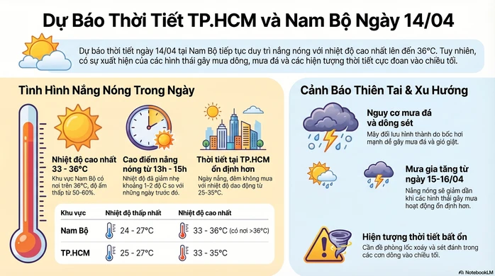 Dự báo thời tiết hôm nay, 14-4: TPHCM và Nam Bộ khả năng có mưa giải nhiệt Dự báo thời tiết hôm nay, 14-4: TPHCM và Nam Bộ khả năng có mưa giải nhiệt