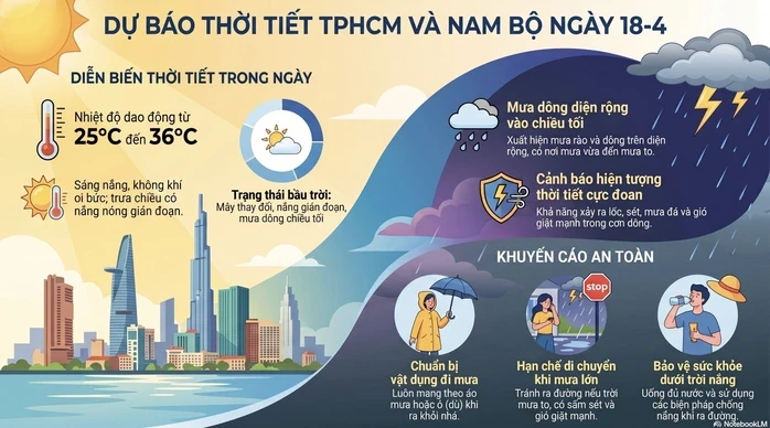Dự báo thời tiết hôm nay, 18-4: TPHCM và Nam Bộ có mưa trên diện rộng Dự báo thời tiết hôm nay, 18-4: TPHCM và Nam Bộ có mưa trên diện rộng