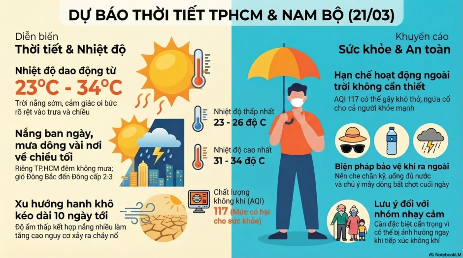 Dự báo thời tiết hôm nay, 21-3: Nam Bộ nắng nóng, chất lượng không khí TPHCM có hại Dự báo thời tiết hôm nay, 21-3: Nam Bộ nắng nóng, chất lượng không khí TPHCM có hại