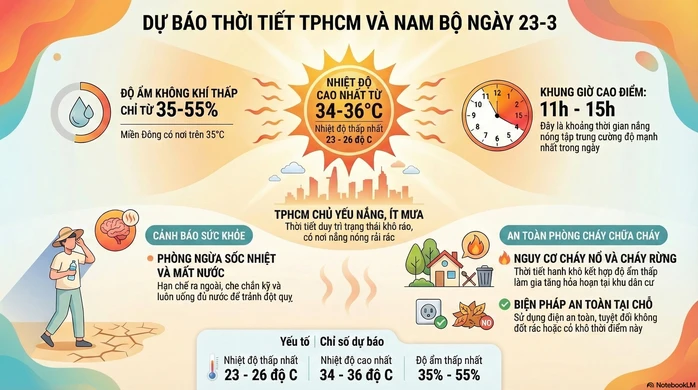 Dự báo thời tiết hôm nay, 23-3: TPHCM và Nam Bộ nắng nóng từ 11-15 giờ Dự báo thời tiết hôm nay, 23-3: TPHCM và Nam Bộ nắng nóng từ 11-15 giờ