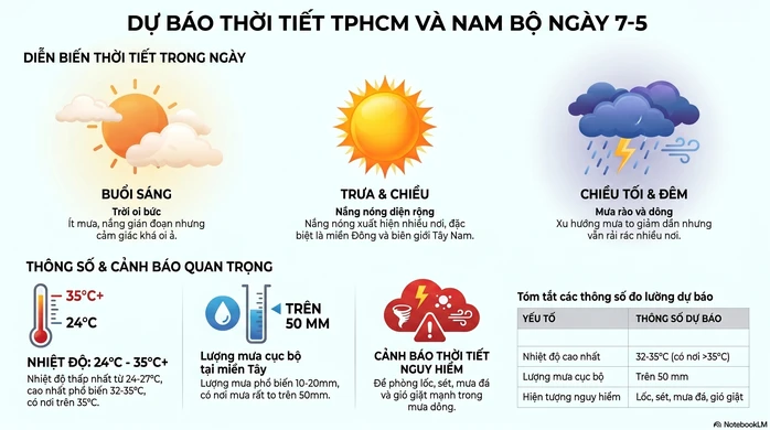 Dự báo thời tiết hôm nay, 7-5: TPHCM và Nam Bộ về chiều tối có mưa Dự báo thời tiết hôm nay, 7-5: TPHCM và Nam Bộ về chiều tối có mưa
