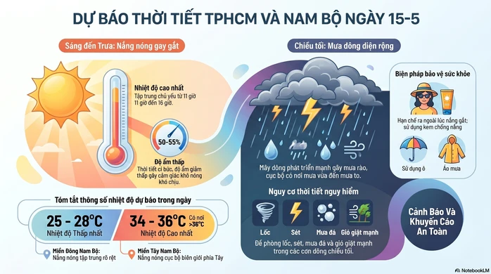Dự báo thời tiết ở TPHCM và Nam Bộ hôm nay, 15-5 Dự báo thời tiết ở TPHCM và Nam Bộ hôm nay, 15-5