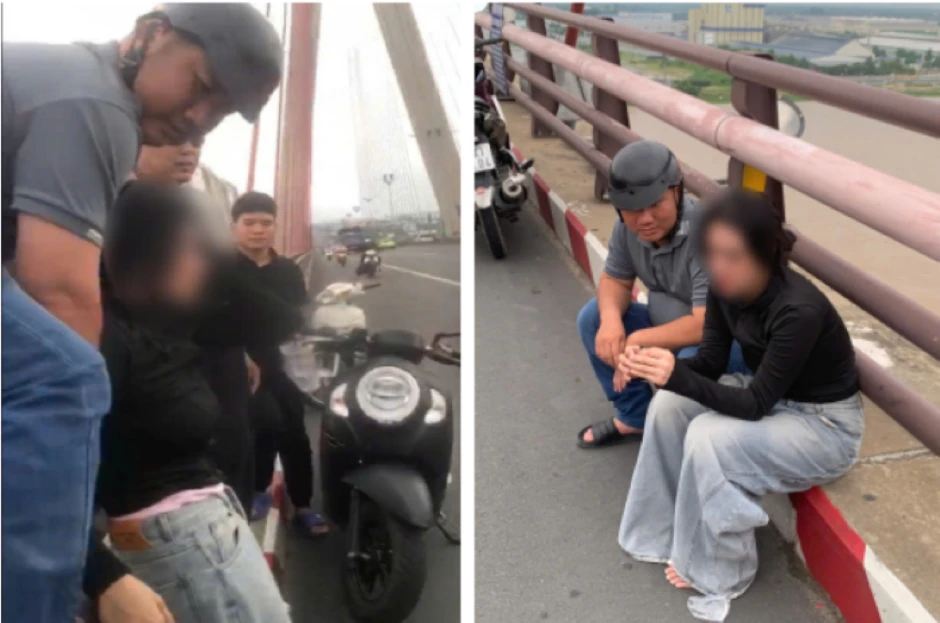 Kịp ngăn cô gái định nhảy cầu