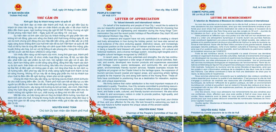 Lá thư viết bằng 3 thứ tiếng của Chủ tịch UBND TP Huế đang gây sốt Lá thư viết bằng 3 thứ tiếng của Chủ tịch UBND TP Huế đang gây sốt