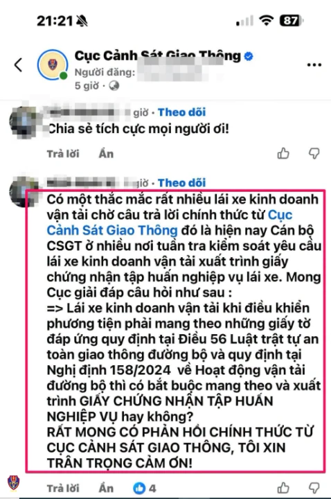 Lái xe có phải mang theo Giấy chứng nhận hoàn thành tập huấn nghiệp vụ vận tải đường bộ? Lái xe có phải mang theo Giấy chứng nhận hoàn thành tập huấn nghiệp vụ vận tải đường bộ?