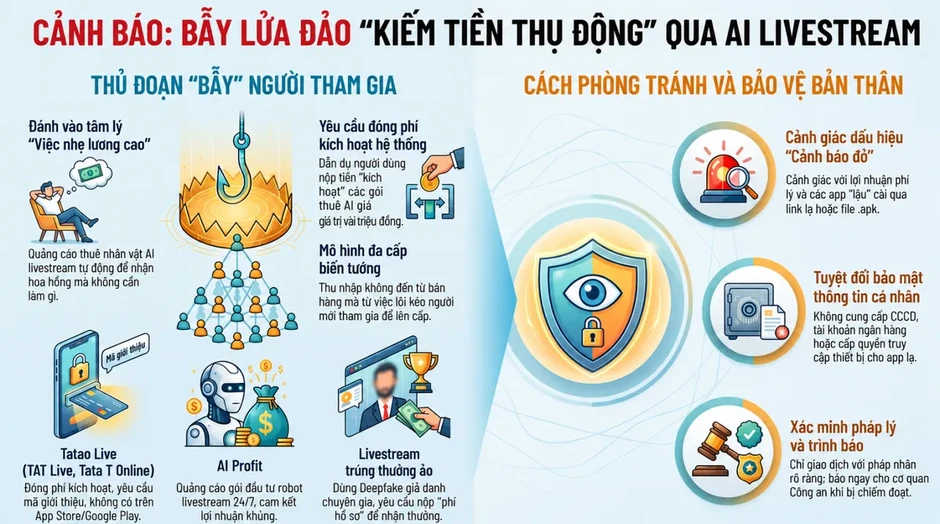Lừa đảo “kiếm tiền thụ động” qua AI livestream, chiếm đoạt tài sản Lừa đảo “kiếm tiền thụ động” qua AI livestream, chiếm đoạt tài sản