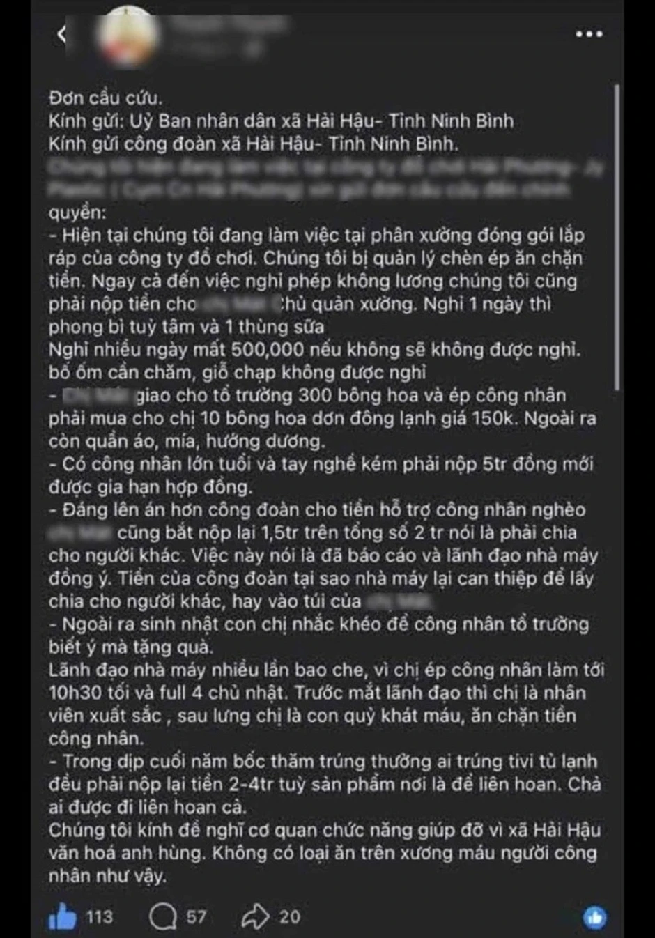 Ninh Bình: Xôn xao thông tin công nhân tố bị “chèn ép” lan truyền trên mạng Ninh Bình: Xôn xao thông tin công nhân tố bị “chèn ép” lan truyền trên mạng