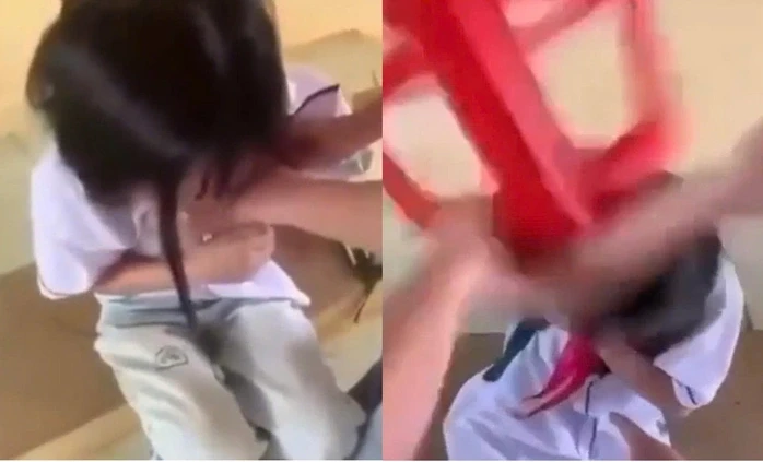 Nữ sinh lớp 8 bị bạn dùng ghế đánh vào đầu, cởi áo giữa lớp Nữ sinh lớp 8 bị bạn dùng ghế đánh vào đầu, cởi áo giữa lớp