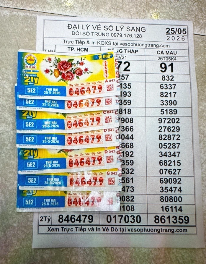 Sáng 26-5, lộ diện nơi trúng 3 giải độc đắc và 3 giải an ủi xổ số miền Nam Sáng 26-5, lộ diện nơi trúng 3 giải độc đắc và 3 giải an ủi xổ số miền Nam