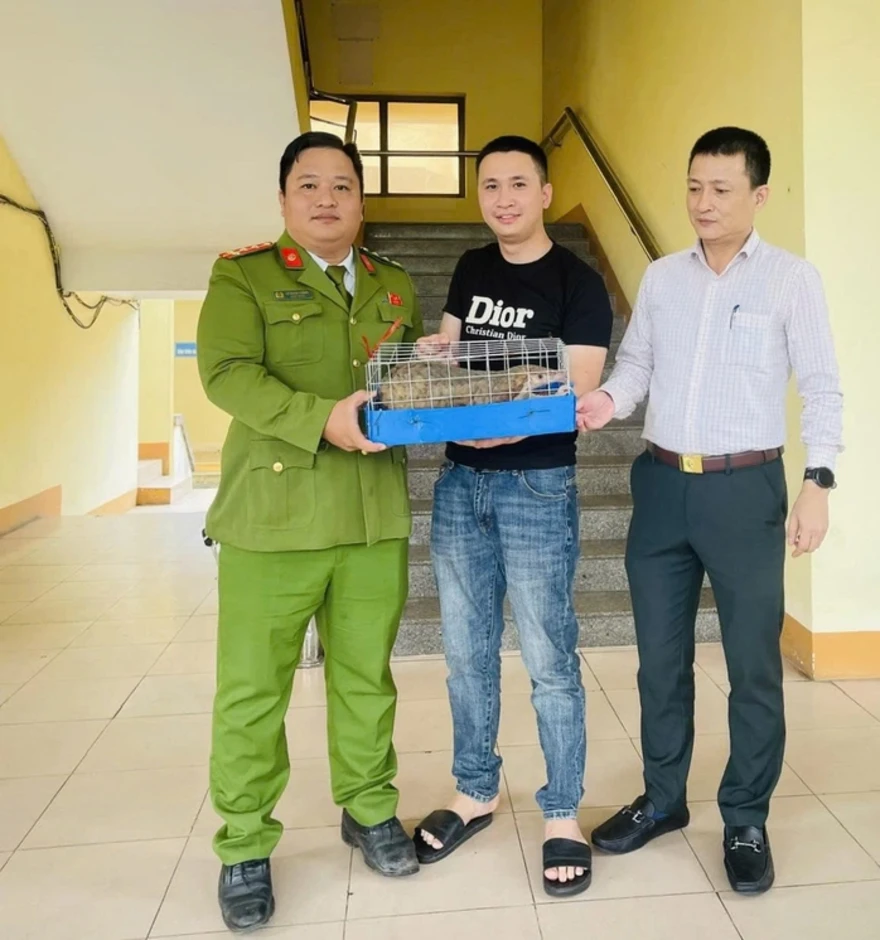 Thấy con vật quý bò trên đường, thanh niên liền bắt giao nộp