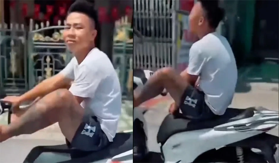 Tịch thu xe SH của nam thanh niên khi dùng chân điều khiển phương tiện Tịch thu xe SH của nam thanh niên khi dùng chân điều khiển phương tiện