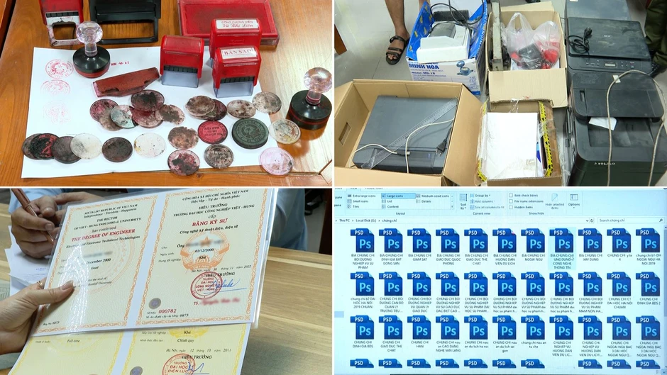 Triệt phá đường dây làm giả bằng cấp cực lớn: 53 trường đại học, học viện, cao đẳng và 30 trường THPT, THCS bị nhái con dấu, tài liệu Triệt phá đường dây làm giả bằng cấp cực lớn: 53 trường đại học, học viện, cao đẳng và 30 trường THPT, THCS bị nhái con dấu, tài liệu