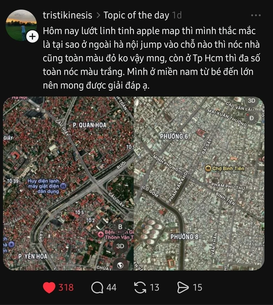 Vì sao nóc nhà Hà Nội toàn màu đỏ còn TP.HCM lại trắng xóa khi nhìn từ trên không? Vì sao nóc nhà Hà Nội toàn màu đỏ còn TP.HCM lại trắng xóa khi nhìn từ trên không?