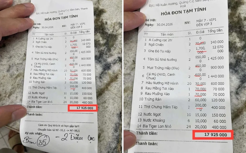 Xác minh hóa đơn 18 triệu đồng tại Sầm Sơn: Ghẹ đỏ 1,7 triệu/kg có "chặt chém"? Xác minh hóa đơn 18 triệu đồng tại Sầm Sơn: Ghẹ đỏ 1,7 triệu/kg có "chặt chém"?