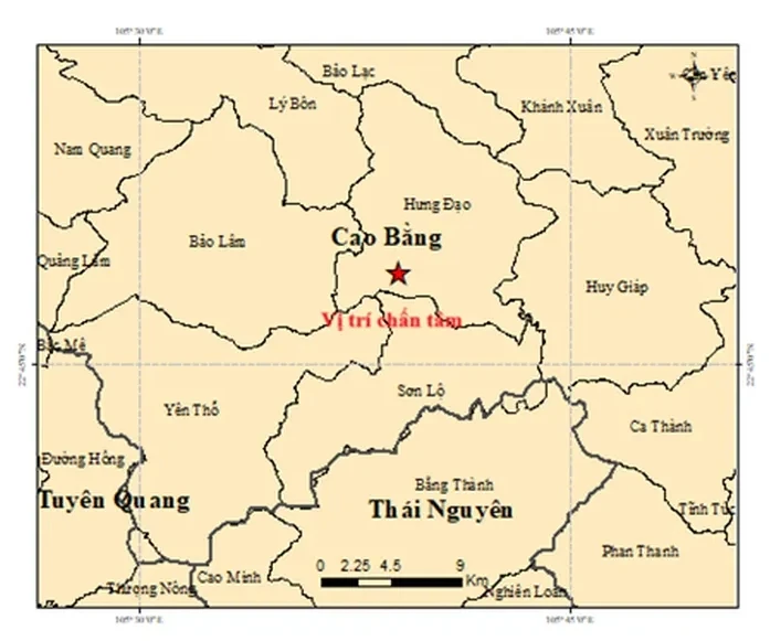 Xảy ra động đất tại Cao Bằng