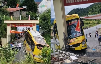 Xe giường nằm mất phanh, lao vào cổng trường ở Tuyên Quang