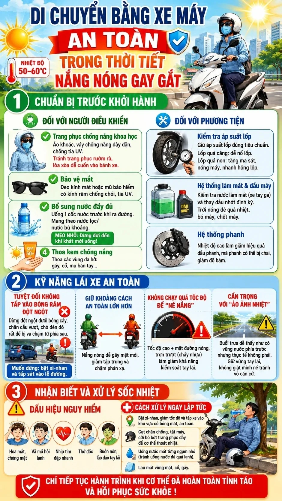 Khuyến cáo an toàn khi di chuyển bằng xe máy trong thời tiết nắng nóng gay gắt Khuyến cáo an toàn khi di chuyển bằng xe máy trong thời tiết nắng nóng gay gắt