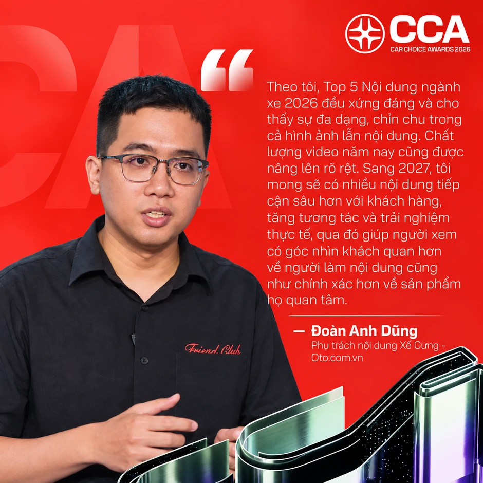 5 nội dung ngành xe được bình chọn nhiều nhất CCA 2026: Từ trải nghiệm xe điện đến những hành trình khác biệt