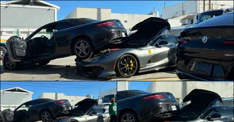 Húc đuôi Mercedes, siêu xe Ferrari 812 vỡ nát cản trước, tung nắp capo