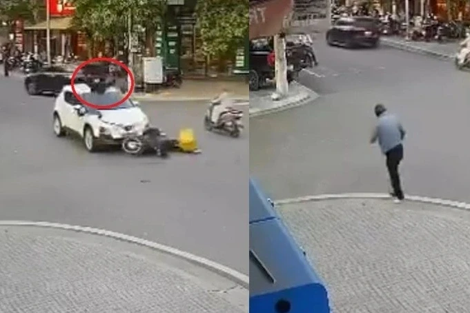 Người giao hàng ở Hà Tĩnh bị taxi hất văng lên không trung rồi tự đứng dậy Người giao hàng ở Hà Tĩnh bị taxi hất văng lên không trung rồi tự đứng dậy