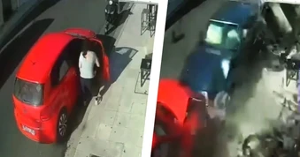 Phản xạ trong tích tắc của người mẹ cứu con gái khỏi chiếc Mercedes mất lái