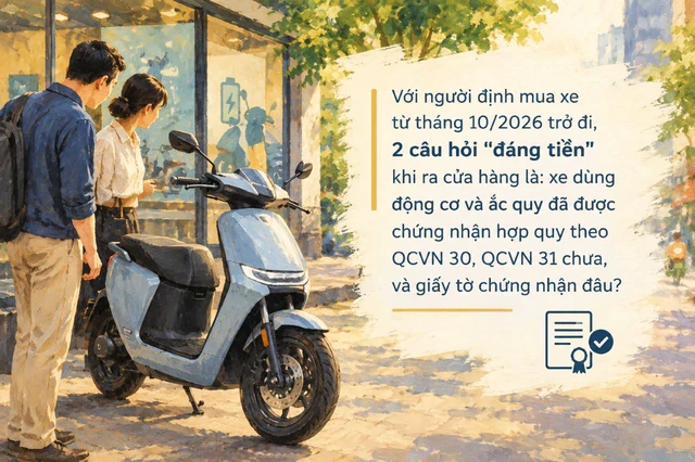 Từ ngày 9/10/2026, đi mua xe máy điện được kiểm tra 2 chuẩn kỹ thuật mới Từ ngày 9/10/2026, đi mua xe máy điện được kiểm tra 2 chuẩn kỹ thuật mới