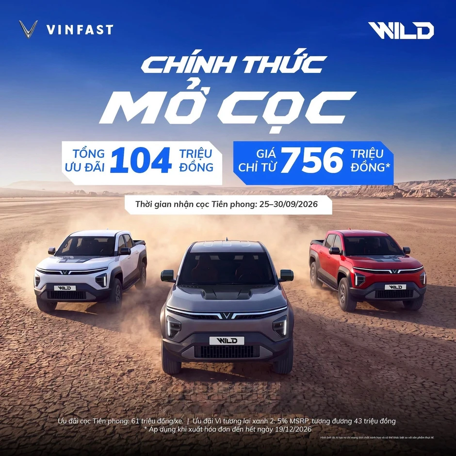 VinFast VF Wild chính thức nhận đặt cọc với ưu đãi 61 triệu đồng VinFast VF Wild chính thức nhận đặt cọc với ưu đãi 61 triệu đồng