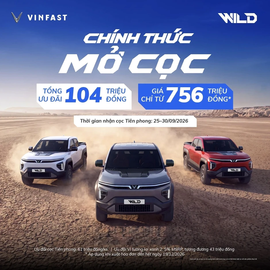 VinFast VF Wild nhận đặt cọc với ưu đãi 61 triệu đồng