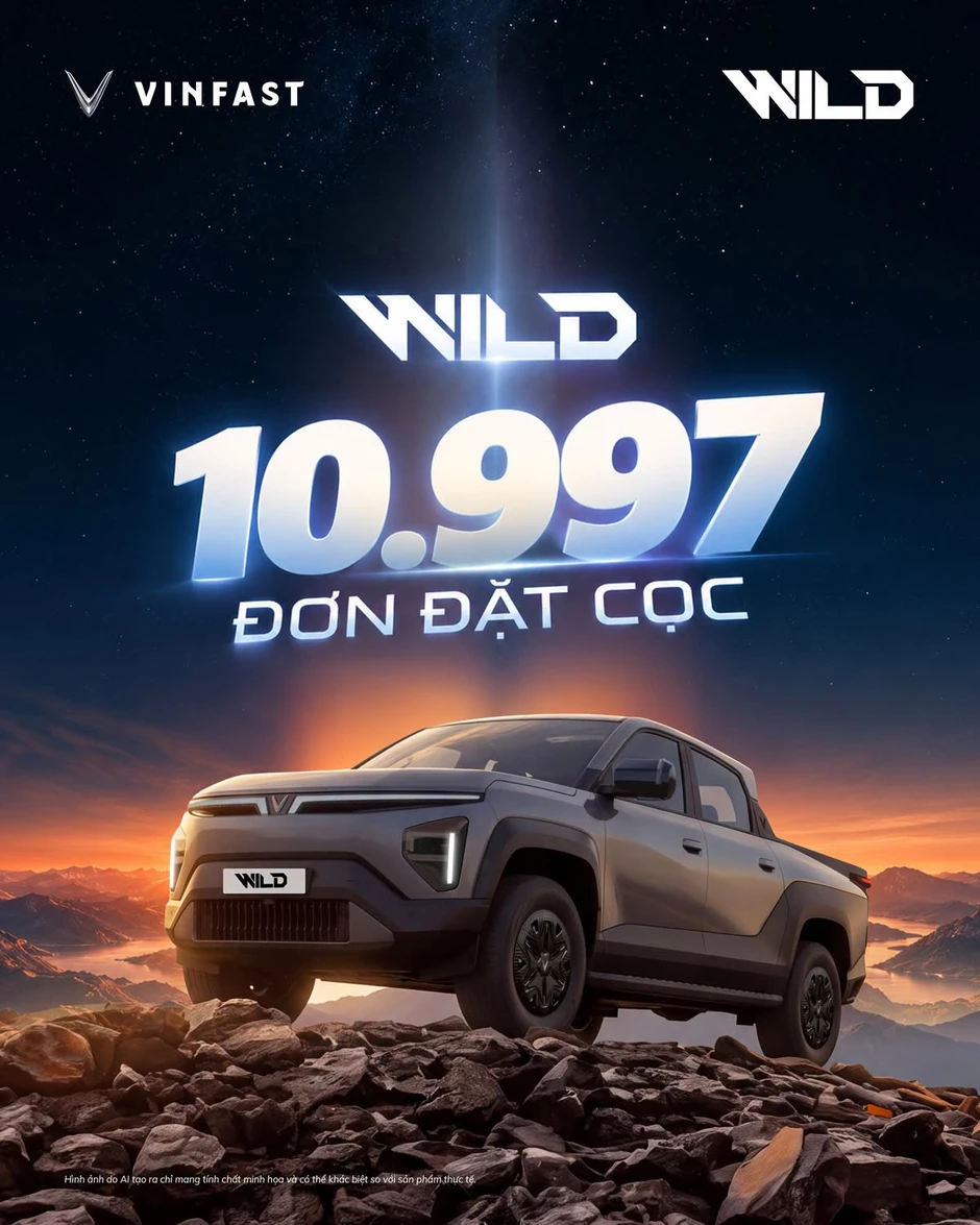 VinFast VF Wild nhận gần 11.000 đơn đặt cọc, gấp gần 10 lần doanh số tháng của một mẫu bán tải tại Việt Nam VinFast VF Wild nhận gần 11.000 đơn đặt cọc, gấp gần 10 lần doanh số tháng của một mẫu bán tải tại Việt Nam