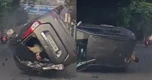 Vượt ở tốc độ cao, ô tô lật nhào, hành khách kẹt nửa người ra khỏi kính chắn gió