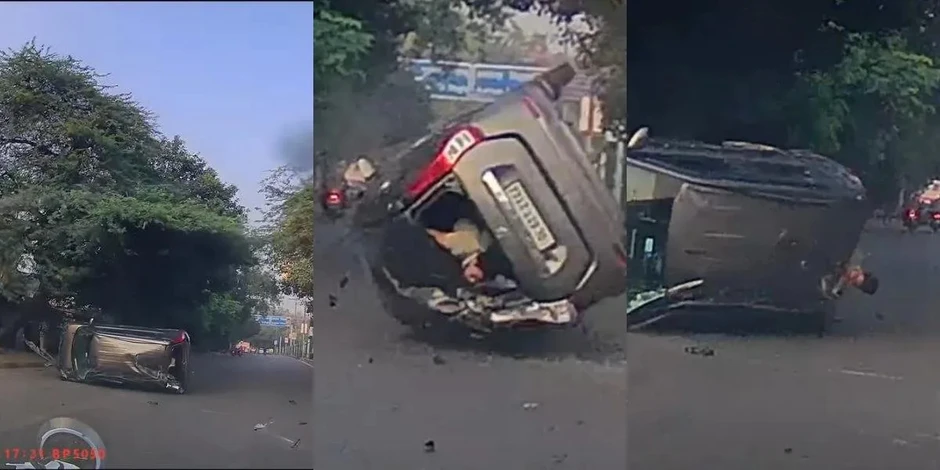 Vượt ở tốc độ cao, ô tô lật nhào, hành khách kẹt nửa người ra khỏi kính chắn gió Vượt ở tốc độ cao, ô tô lật nhào, hành khách kẹt nửa người ra khỏi kính chắn gió